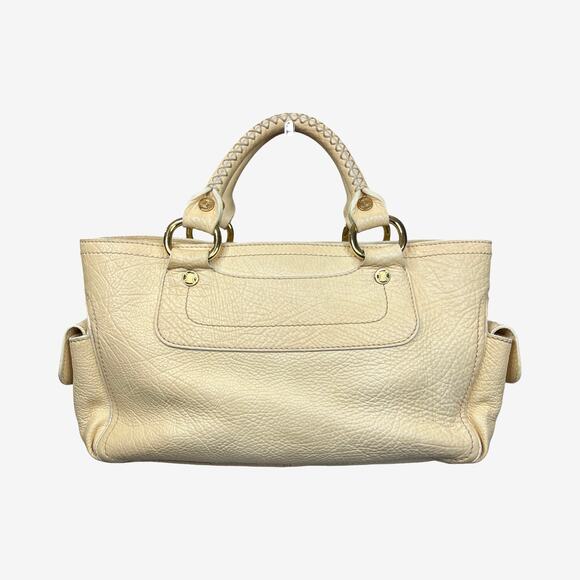 Céline  Vintage Boogie Bag Pale Yellow Pebbled Leather Top Handle Satchel - Picture 6 of 16